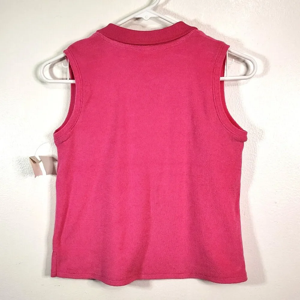 New! ADIDAS Girls Sleeveless Polo Shirt Pink Large Athletic Top Loose Fit